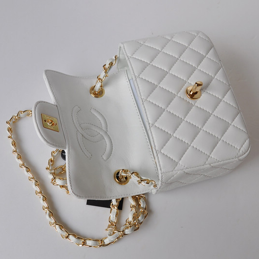 Chanel 1115 mini Classic Flap Bag Sheepskin Leather White in Gold