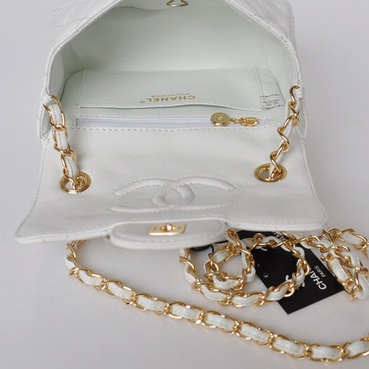 Chanel 1115 mini Classic Flap Bag Sheepskin Leather White in Gold