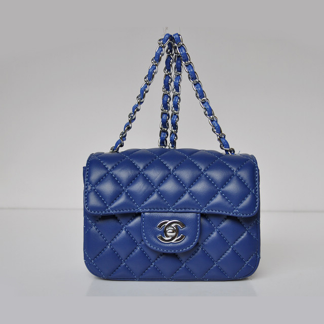 Chanel 1115 mini Classic Flap Bag Sheepskin Leather blue in Silver