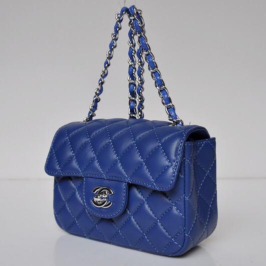 Chanel 1115 mini Classic Flap Bag Sheepskin Leather blue in Silver