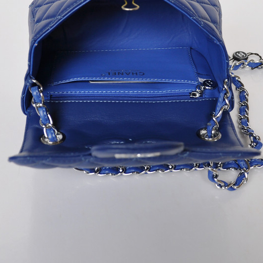 Chanel 1115 mini Classic Flap Bag Sheepskin Leather blue in Silver