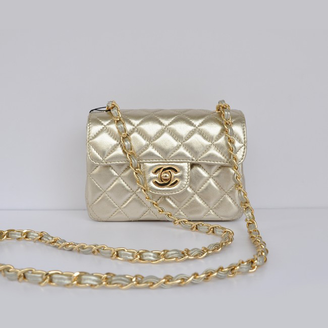 Chanel 1115 mini Classic Flap Bag Sheepskin Leather light gold in Gold