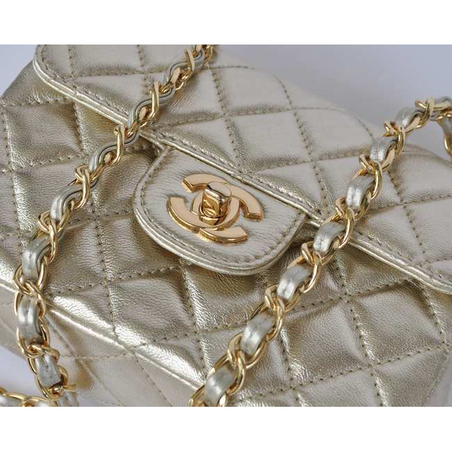 Chanel 1115 mini Classic Flap Bag Sheepskin Leather light gold in Gold