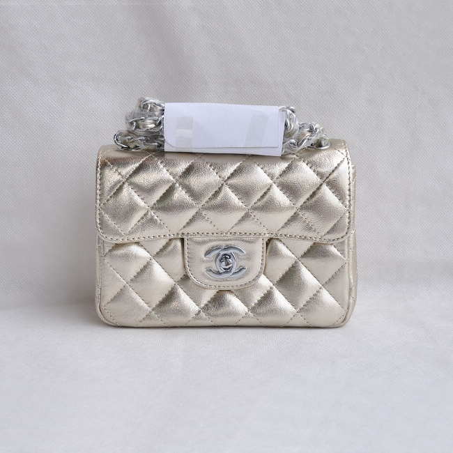 Chanel 1115 mini Classic Flap Bag Sheepskin Leather light gold in Silver