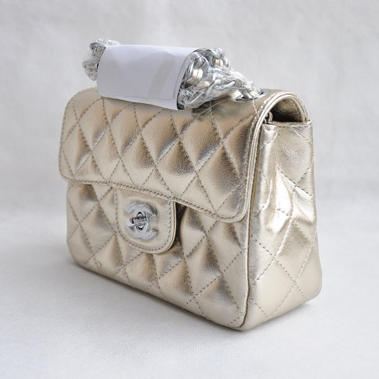 Chanel 1115 mini Classic Flap Bag Sheepskin Leather light gold in Silver