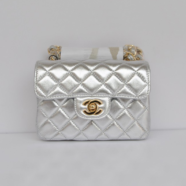 Chanel 1115 mini Classic Flap Bag Sheepskin Leather light silver in Gold