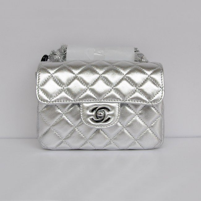 Chanel 1115 mini Classic Flap Bag Sheepskin Leather light silver in Silver