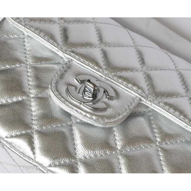 Chanel 1115 mini Classic Flap Bag Sheepskin Leather light silver in Silver