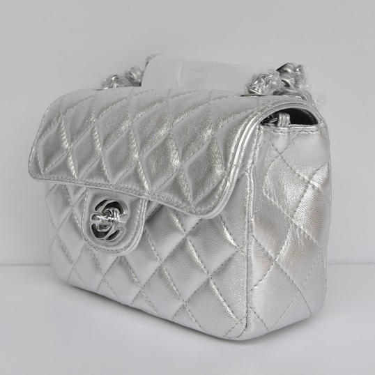 Chanel 1115 mini Classic Flap Bag Sheepskin Leather light silver in Silver