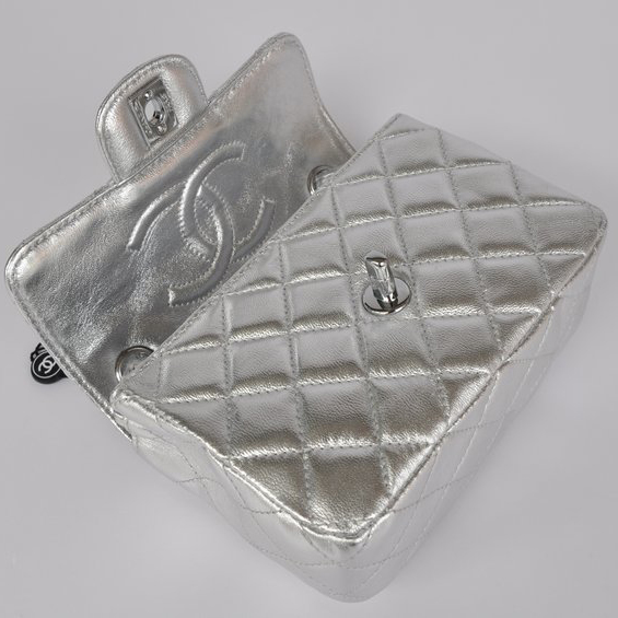 Chanel 1115 mini Classic Flap Bag Sheepskin Leather light silver in Silver