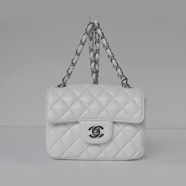 Chanel 1115 mini Classic Flap Bag Sheepskin Leather white in Silver