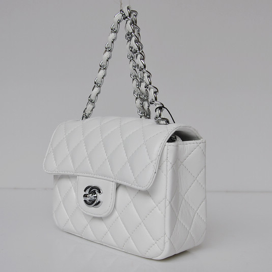 Chanel 1115 mini Classic Flap Bag Sheepskin Leather white in Silver