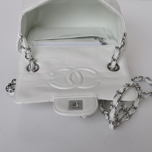 Chanel 1115 mini Classic Flap Bag Sheepskin Leather white in Silver