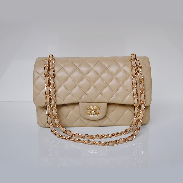 Chanel 2.55 Classic Flap Bag Sheepskin Leather in Apricot with Gold Hardware