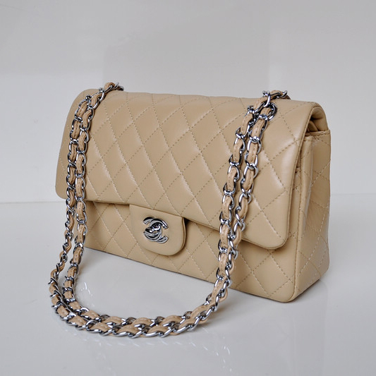 Chanel 2.55 Classic Flap Bag Sheepskin Leather in Apricot with Silver Hardware