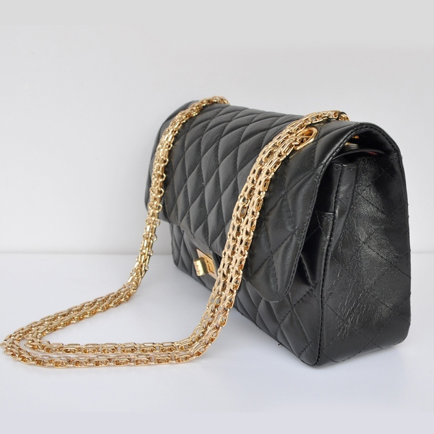 Chanel 2.55 Classic Flap Bag Sheepskin Leather in Black with Gold Hardware