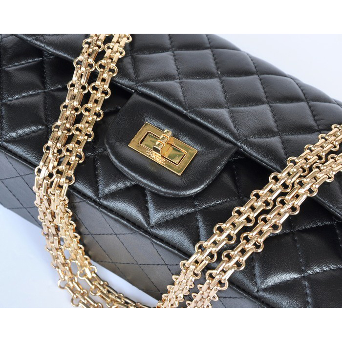 Chanel 2.55 Classic Flap Bag Sheepskin Leather in Black with Gold Hardware