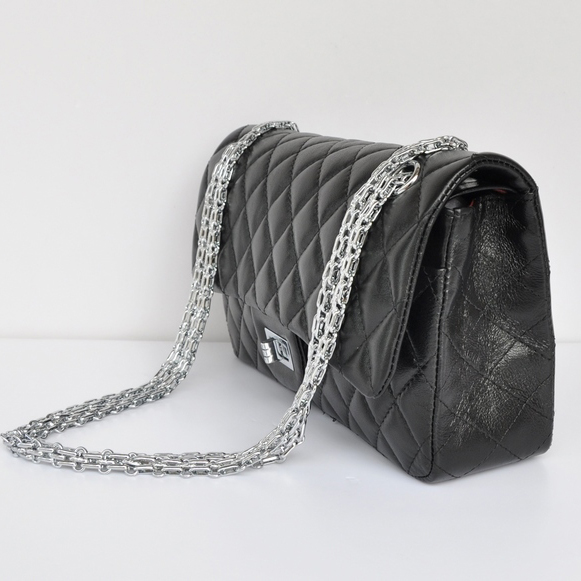 Chanel 2.55 Classic Flap Bag Sheepskin Leather in Black with Silver Hardware