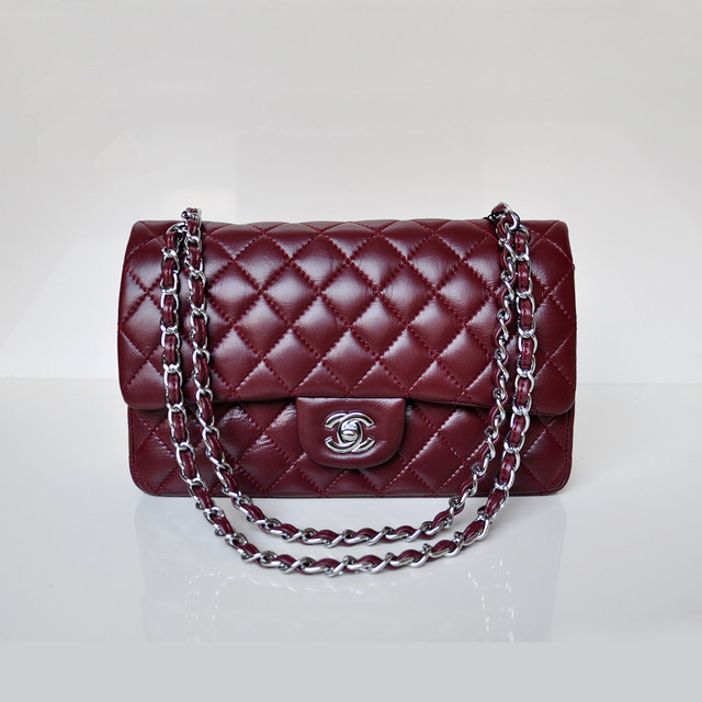 Chanel 2.55 Classic Flap Bag Sheepskin Leather in Claret with Silver Hardware