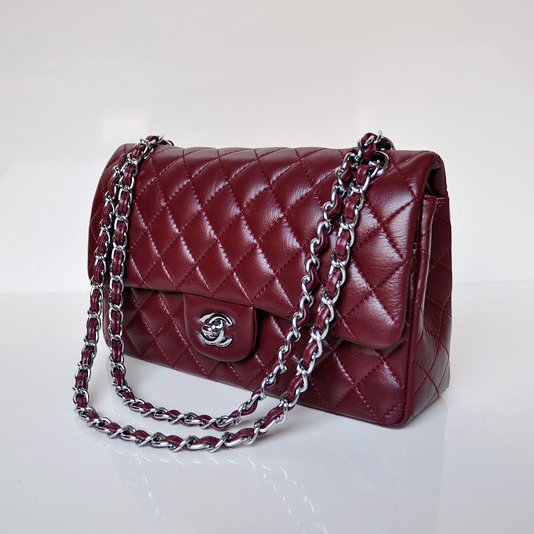 Chanel 2.55 Classic Flap Bag Sheepskin Leather in Claret with Silver Hardware