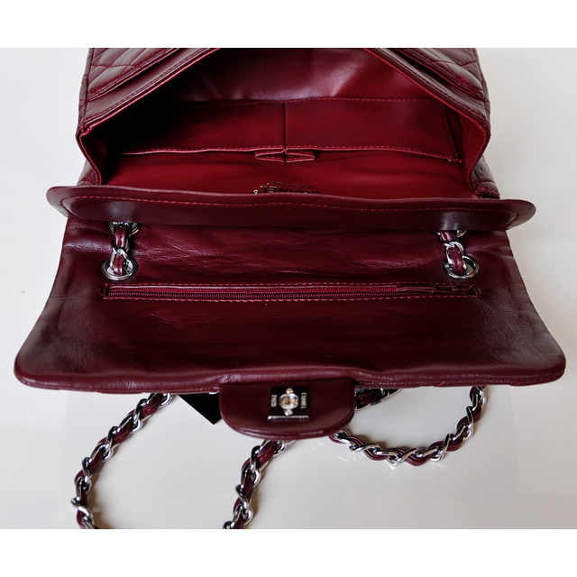 Chanel 2.55 Classic Flap Bag Sheepskin Leather in Claret with Silver Hardware