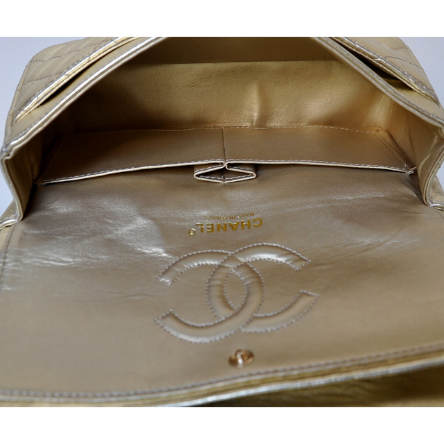 Chanel 2.55 Classic Flap Bag Sheepskin Leather in Gold with Gold Hardware