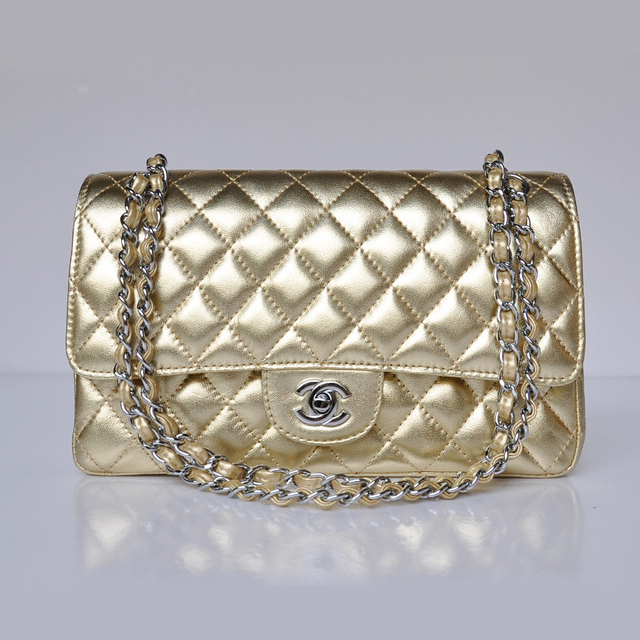 Chanel 2.55 Classic Flap Bag Sheepskin Leather in Gold with Silver Hardware