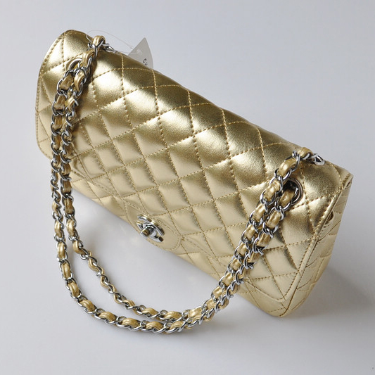 Chanel 2.55 Classic Flap Bag Sheepskin Leather in Gold with Silver Hardware