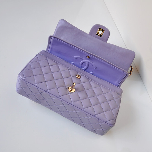 Chanel 2.55 Classic Flap Bag Sheepskin Leather in Lavender with Gold Hardware