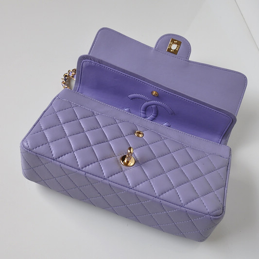 Chanel 2.55 Classic Flap Bag Sheepskin Leather in Lavender with Gold Hardware