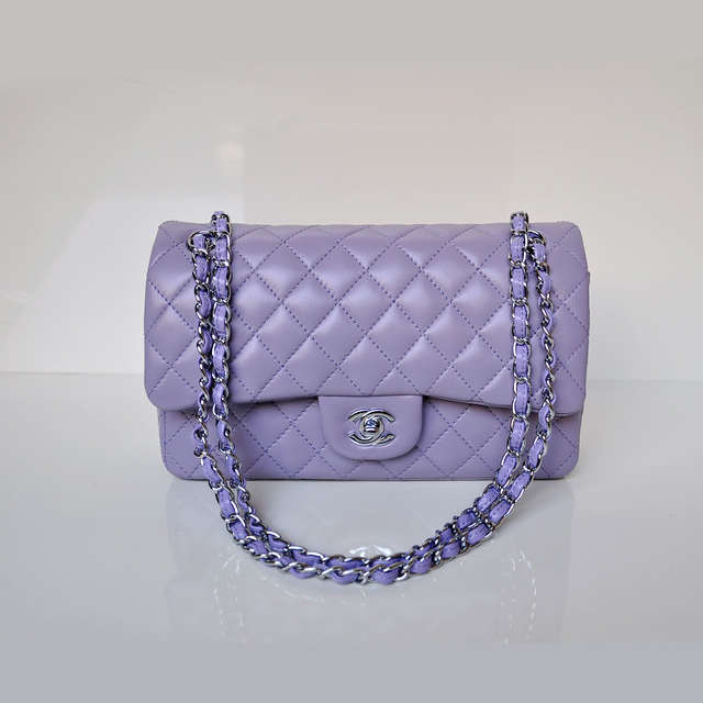 Chanel 2.55 Classic Flap Bag Sheepskin Leather in Lavender with Silver Hardware