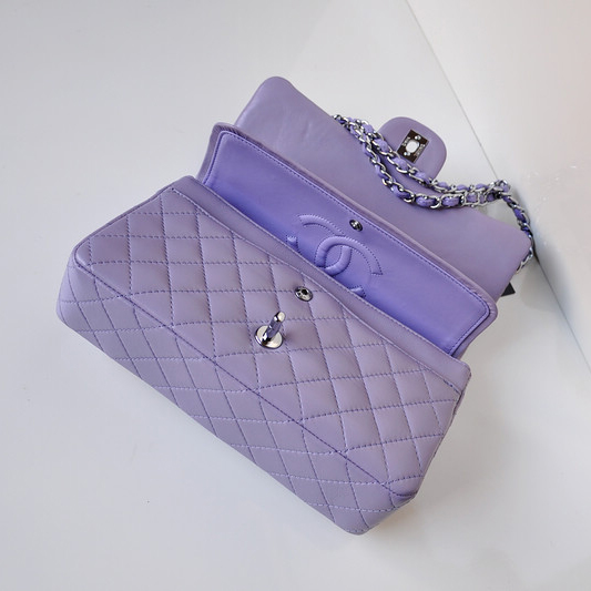 Chanel 2.55 Classic Flap Bag Sheepskin Leather in Lavender with Silver Hardware