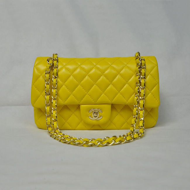 Chanel 2.55 Classic Flap Bag Sheepskin Leather in Lemon with Gold Hardware