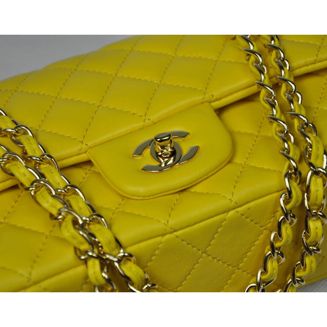 Chanel 2.55 Classic Flap Bag Sheepskin Leather in Lemon with Gold Hardware