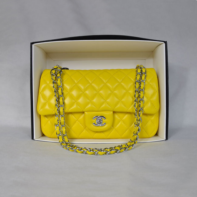 Chanel 2.55 Classic Flap Bag Sheepskin Leather in Lemon with Silver Hardware