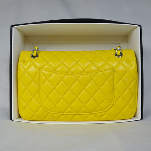 Chanel 2.55 Classic Flap Bag Sheepskin Leather in Lemon with Silver Hardware