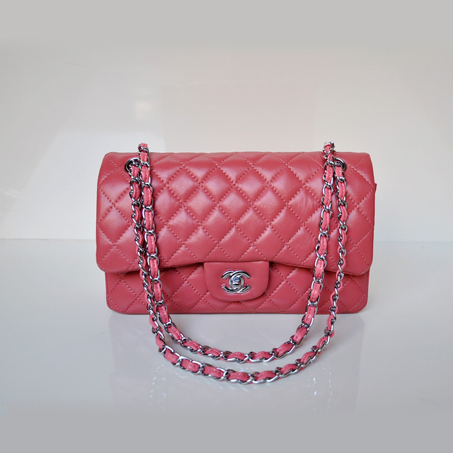 Chanel 2.55 Classic Flap Bag Sheepskin Leather in Peach with Silver Hardware