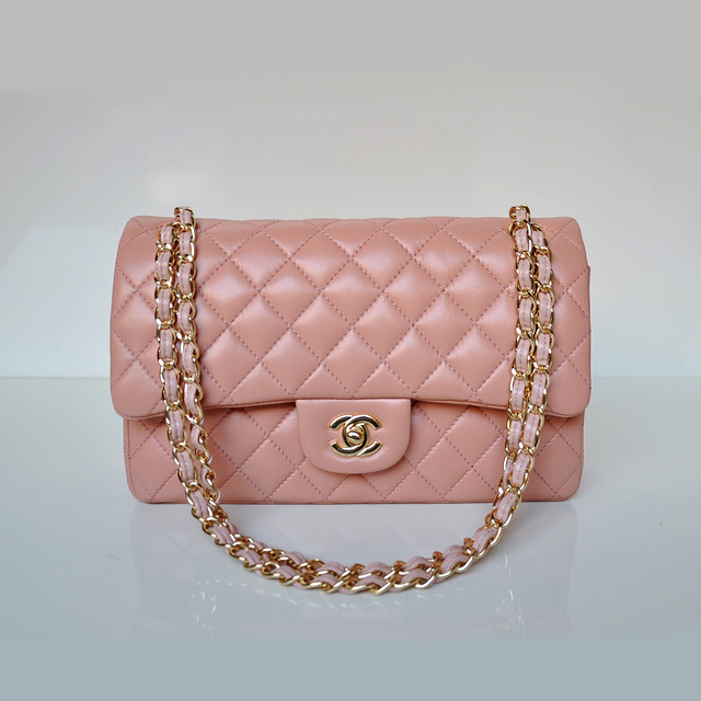 Chanel 2.55 Classic Flap Bag Sheepskin Leather in Pink with Gold Hardware