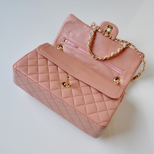 Chanel 2.55 Classic Flap Bag Sheepskin Leather in Pink with Gold Hardware