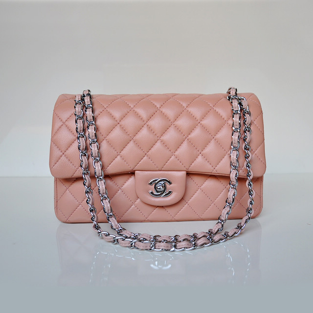 Chanel 2.55 Classic Flap Bag Sheepskin Leather in Pink with Silver Hardware