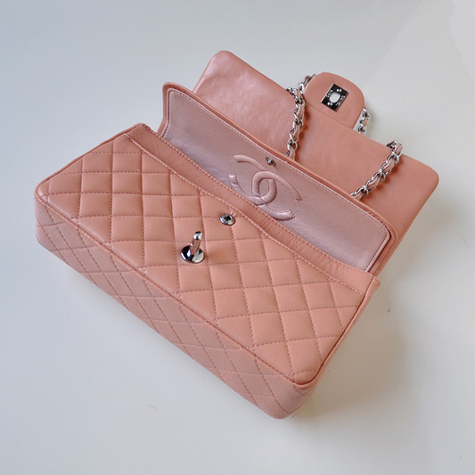 Chanel 2.55 Classic Flap Bag Sheepskin Leather in Pink with Silver Hardware