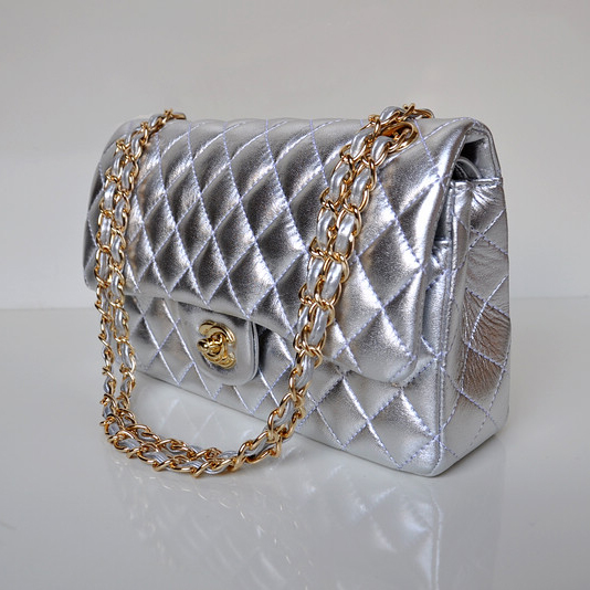 Chanel 2.55 Classic Flap Bag Sheepskin Leather in Silver with Gold Hardware