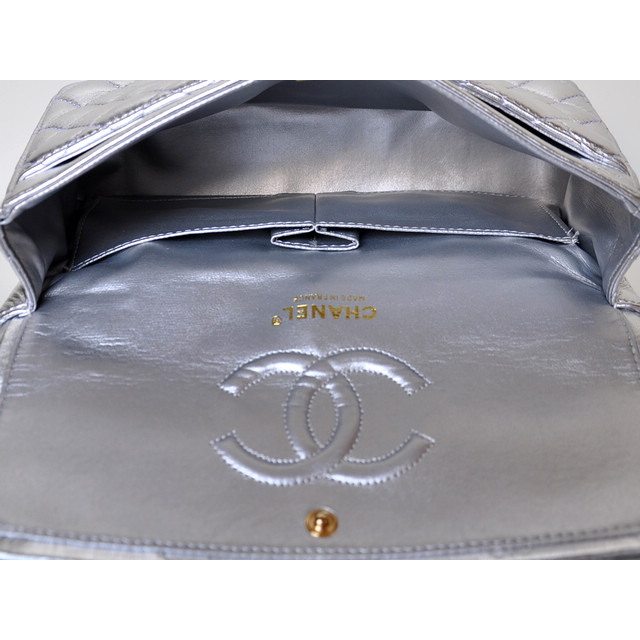 Chanel 2.55 Classic Flap Bag Sheepskin Leather in Silver with Gold Hardware