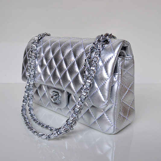 Chanel 2.55 Classic Flap Bag Sheepskin Leather in Silver with Silver Hardware