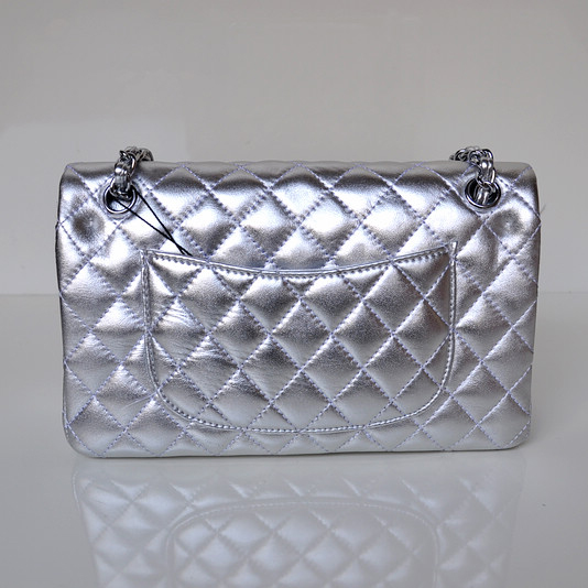 Chanel 2.55 Classic Flap Bag Sheepskin Leather in Silver with Silver Hardware