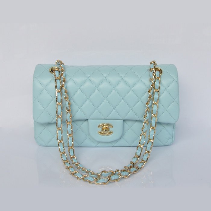 Chanel 2.55 Classic Flap Bag lake Green Sheepskin Leather Gold