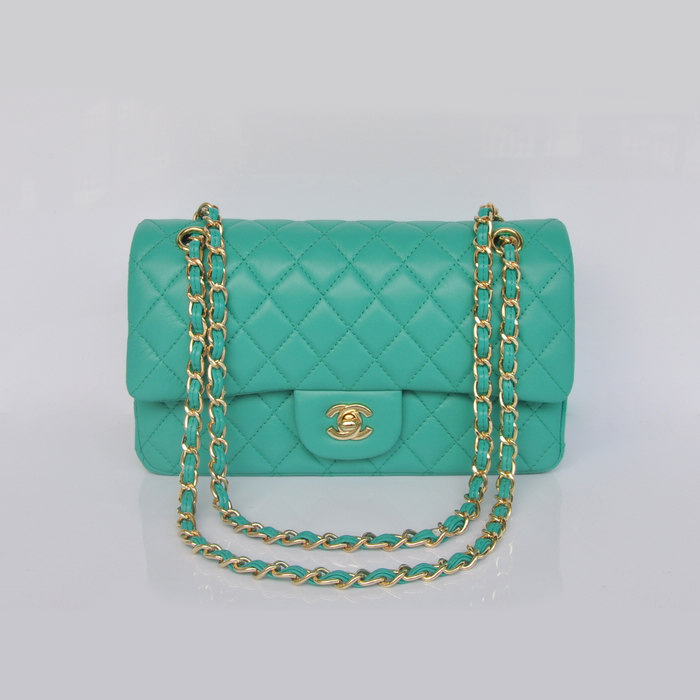 Chanel 2.55 Classic Flap Bag lake Green Sheepskin Leather Gold