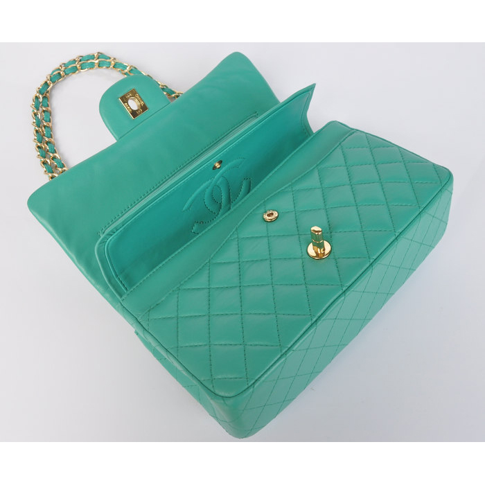 Chanel 2.55 Classic Flap Bag lake Green Sheepskin Leather Gold