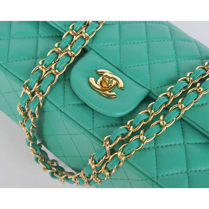 Chanel 2.55 Classic Flap Bag lake Green Sheepskin Leather Gold