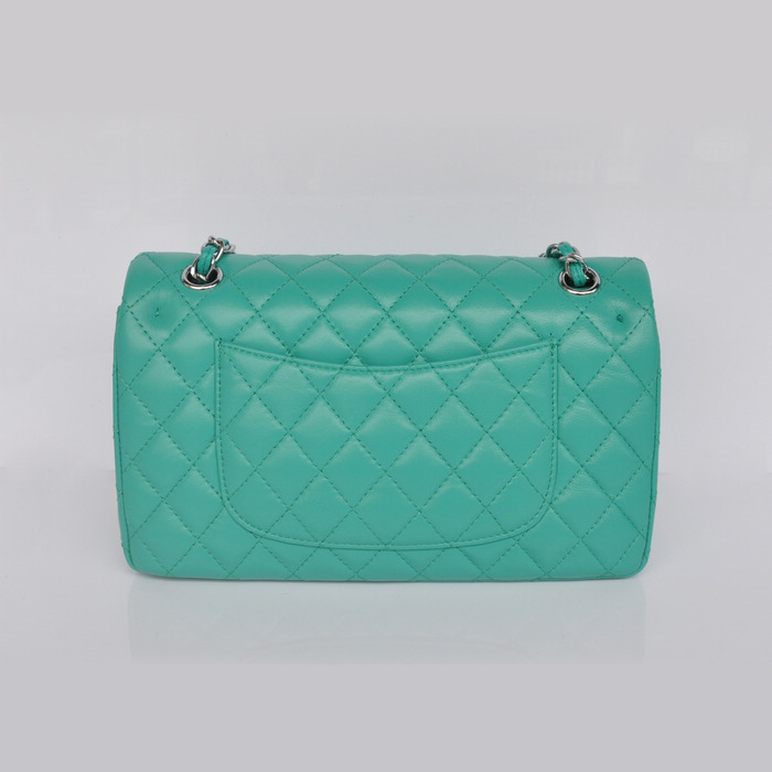 Chanel 2.55 Classic Flap Bag lake Green Sheepskin Leather Silver